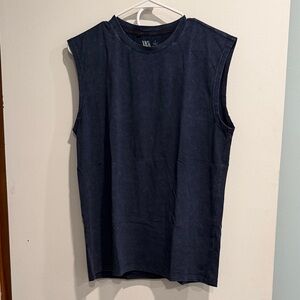 VRST Men's Navy Distressed Sleeveless Shirt - Small